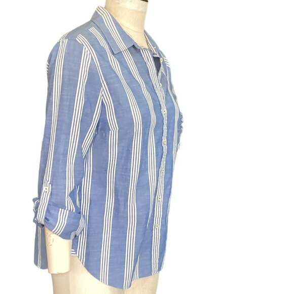 Talbots Striped 100% Cotton Roll-Tab Button-Down Shirt Sz 8  Blue #21i - Picture 2 of 7